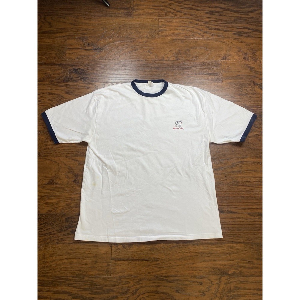 Vintage 1999 Big‎ Dog Sportswear Racing Ringer T-Shirt Mens 2XL White Navy Blue